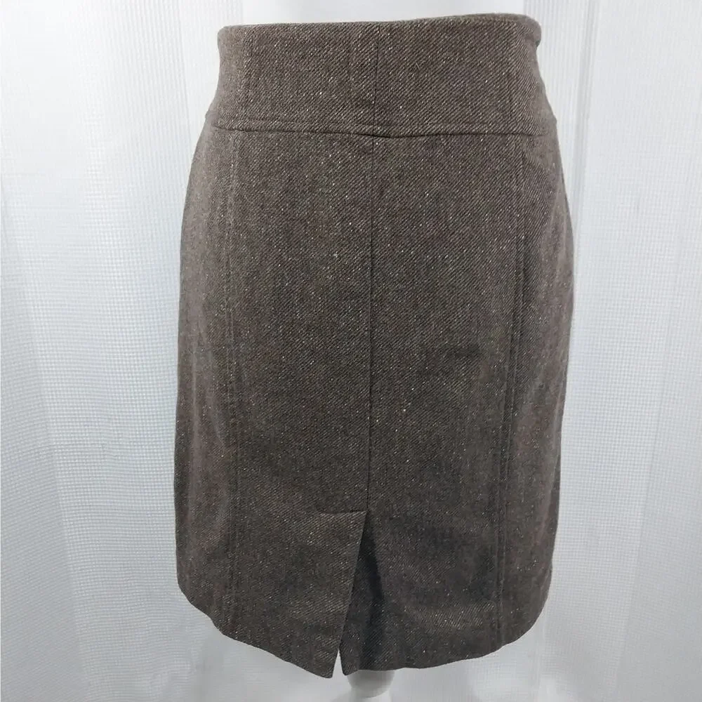 BANANA REPUBLIC! BROWN/CREAM MIXED WOOL+ DIAGONAL WEAVE PENCIL SKIRT! SZ 10